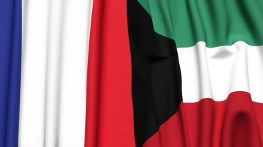 FRANCE ve KUWAIT bayrakları gerçekçi kumaş dokusuyla