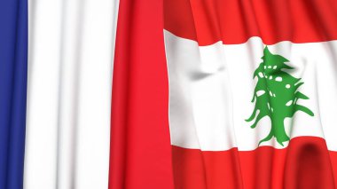 FRANCE ve LEBANON bayrakları gerçekçi kumaş dokusuyla