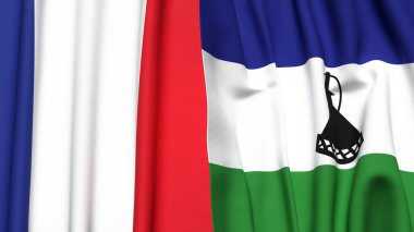 FRANCE ve LESOTHO bayrakları gerçekçi kumaş dokusuyla