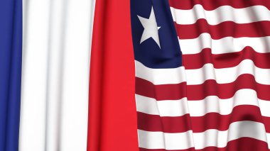 FRANCE Bayrakları ve gerçekçi kumaş dokusuna sahip LIBERIA