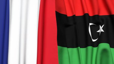 FRANCE ve LIBYA bayrakları gerçekçi kumaş dokusuyla