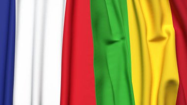 FRANCE ve MALI bayrakları gerçekçi kumaş dokusuyla