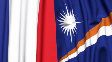 FRANCE Bayrakları ve Marshall Adaları Gerçekçi kumaş dokusuna sahip