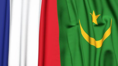 FRANCE ve MAURITANIA bayrakları gerçekçi kumaş dokusuna sahip
