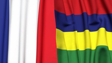 FRANCE ve MAURITIUS bayrakları gerçekçi kumaş dokusuna sahip