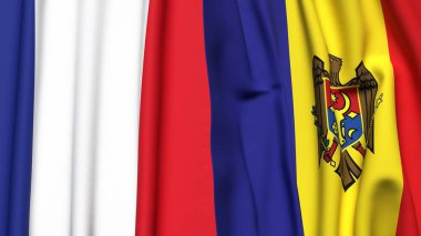 FRANCE ve MOLDOVA bayrakları gerçekçi kumaş dokusuna sahip