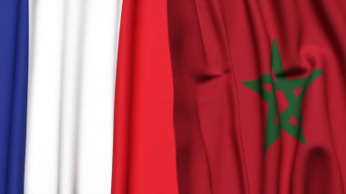 FRANCE ve MoroCCO bayrakları gerçekçi kumaş dokusuyla