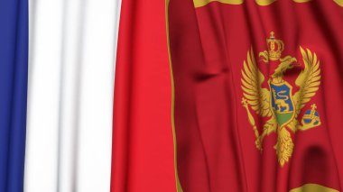 FRANCE ve MONTENEGRO bayrakları gerçekçi kumaş dokusuyla