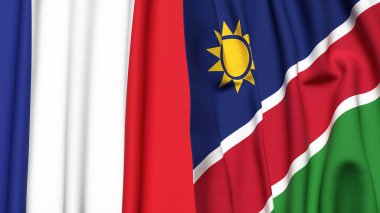 FRANCE ve NAMIBIA bayrakları gerçekçi kumaş dokusuyla