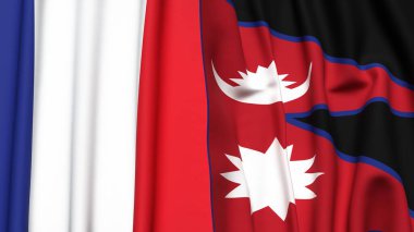 FRANCE ve NEPAL bayrakları gerçekçi kumaş dokusuyla