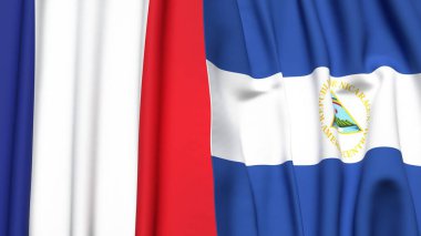 FRANCE ve NICARAGUA bayrakları gerçekçi kumaş dokusuna sahip