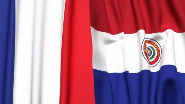 FRANCE ve PARAGUAY bayrakları gerçekçi kumaş dokusuna sahip