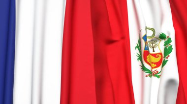 FRANCE ve Peru 'nun gerçekçi kumaş dokusuna sahip bayrakları