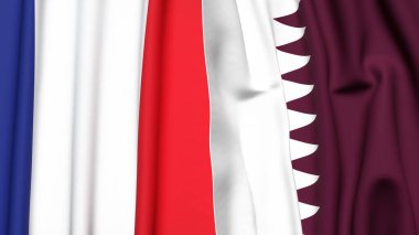FRANCE ve Katar 'ın gerçekçi kumaş dokusuna sahip bayrakları