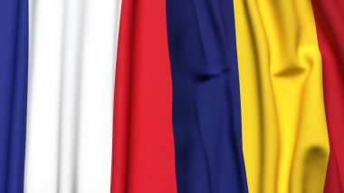FRANCE ve ROMANIA bayrakları gerçekçi kumaş dokusuyla