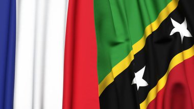 FRANCE ve SAINT KITTS bayrakları gerçekçi kumaş dokusuyla