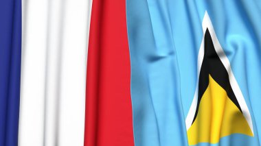 FRANCE ve SAINT LUCIA bayrakları gerçekçi kumaş dokusuyla
