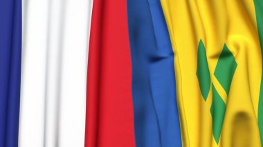 FRANCE ve SAINT VINCENT bayrakları gerçekçi kumaş dokusuyla