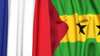 FRANCE ve SAO TOME bayrakları gerçekçi kumaş dokusuyla