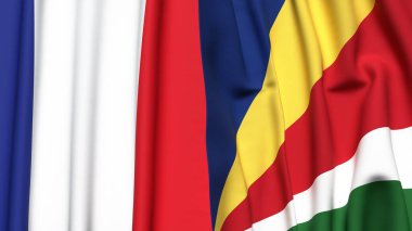 FRANCE ve SEYCHELLES bayrakları gerçekçi kumaş dokusuyla