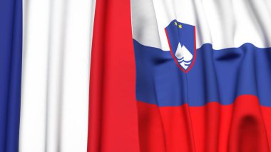 FRANCE ve SLOVENIA bayrakları gerçekçi kumaş dokusuna sahip