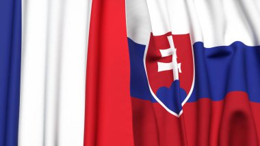 FRANCE ve SLOVAKIA bayrakları gerçekçi kumaş dokusuna sahip