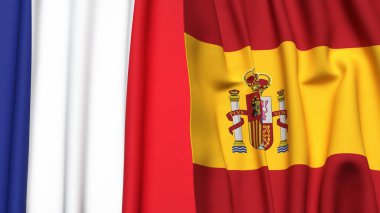 FRANCE ve SPAIN bayrakları gerçekçi kumaş dokusuyla