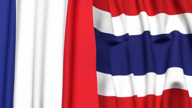 FRANCE ve THAILAND bayrakları gerçekçi kumaş dokusuyla
