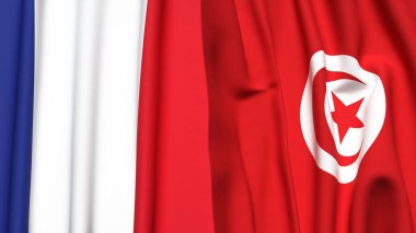 FRANCE ve TUNISIA bayrakları gerçekçi kumaş dokusuna sahip
