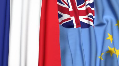 FRANCE ve TUVALU 'nun gerçekçi kumaş dokusuna sahip bayrakları
