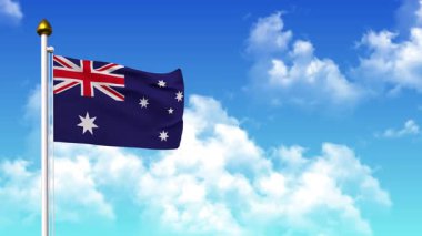 AUSTRALYA 4K 'da Alfa Kanalı ve Gökyüzü Arkaplanı ile Bayrak Dalgası