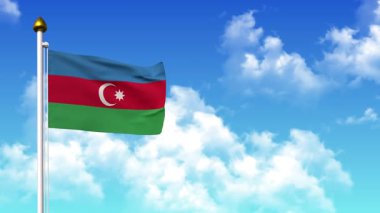 AZERBAIJAN 4K 'da Alfa Kanalı ve Gökyüzü Arkaplanı ile Bayrak Dalgası