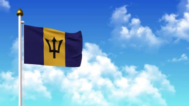 4K 'da Alfa Kanalı ve Gökyüzü Arkaplanı ile BARBADOS Bayrak Dalgası