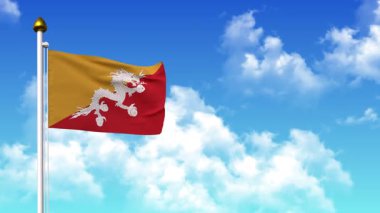 4K 'da Alfa Kanalı ve Gökyüzü Arkaplanı ile BHUTAN Bayrak Dalgası