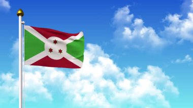 4K 'da Alfa Kanalı ve Gökyüzü Arkaplanı ile BURUNDI Bayrak Dalgalanması