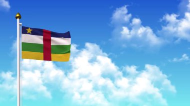 4K 'da Alfa Kanalı ve Gökyüzü Arkaplanı ile Orta Afrika Cumhuriyeti Bayrağı Dalgalanıyor