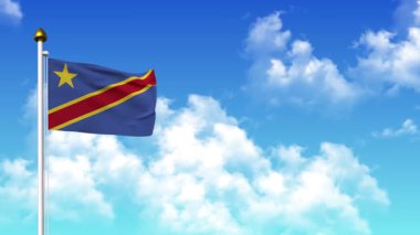 Kongo 4K 'da Alfa Kanalı ve Gökyüzü Arkaplanı ile DEMOKRATİK REPUBLIC Bayrak Dalgalanması