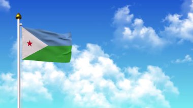 4K 'da Alfa Kanalı ve Gökyüzü Arkaplanı ile DJIBOUTI Bayrak Dalgalanması