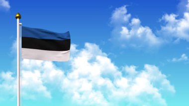 4K 'da alfa kanalı ve gökyüzü arkaplanlı Estonya Bayrak Dalgası