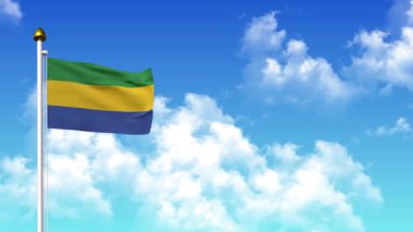 Alfa Kanalı ve Gökyüzü Arkaplanı 4K 'da GABON Bayrak Dalgalanması