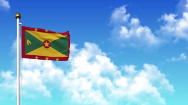 Alfa Kanalı ve Gökyüzü Arkaplanı 4K ile GRENADA Bayrak Dalgalanması