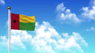 Guinea-BISSAU 4K 'da Alfa Kanalı ve Gökyüzü Arkaplanı ile Bayrak Dalgası