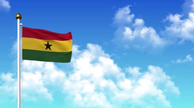 Alfa Kanalı ve Gökyüzü Arkaplanı 4K 'da GHANA Bayrak Dalgalanması