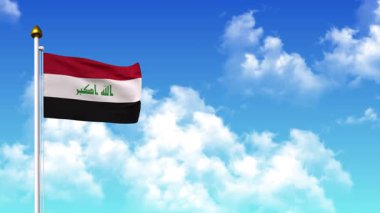 4K 'da Alfa Kanalı ve Gökyüzü Arkaplanı ile IRAQ Bayrağı Dalgalanması