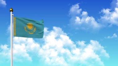 4K 'da Alfa Kanalı ve Gökyüzü Arkaplanı ile KAZAKHSTAN Bayrak Dalgalanması