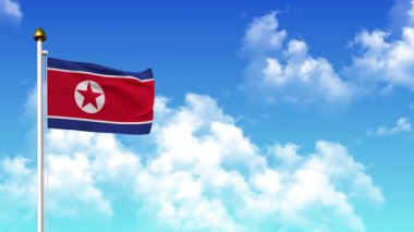 4K 'da Alfa Kanalı ve Gökyüzü Arkaplanı ile Kore Kuzey Bayrağı Dalgalanması