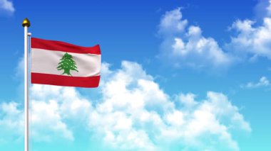 4K 'da Alfa Kanalı ve Gökyüzü Arkaplanı ile LEBANON Bayrak Dalgalanması