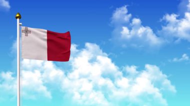 4K 'da Alfa Kanalı ve Gökyüzü Arkaplanı ile Malta Bayrağı Dalgalanması