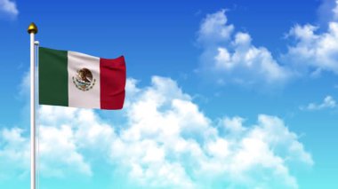 4K 'da Alfa Kanalı ve Gökyüzü Arkaplanı ile MEXICO Bayrağı Dalgalanması