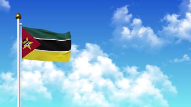 4K 'da Alfa Kanalı ve Gökyüzü Arkaplanı ile MOZAMBIQUE Bayrak Dalgalanması